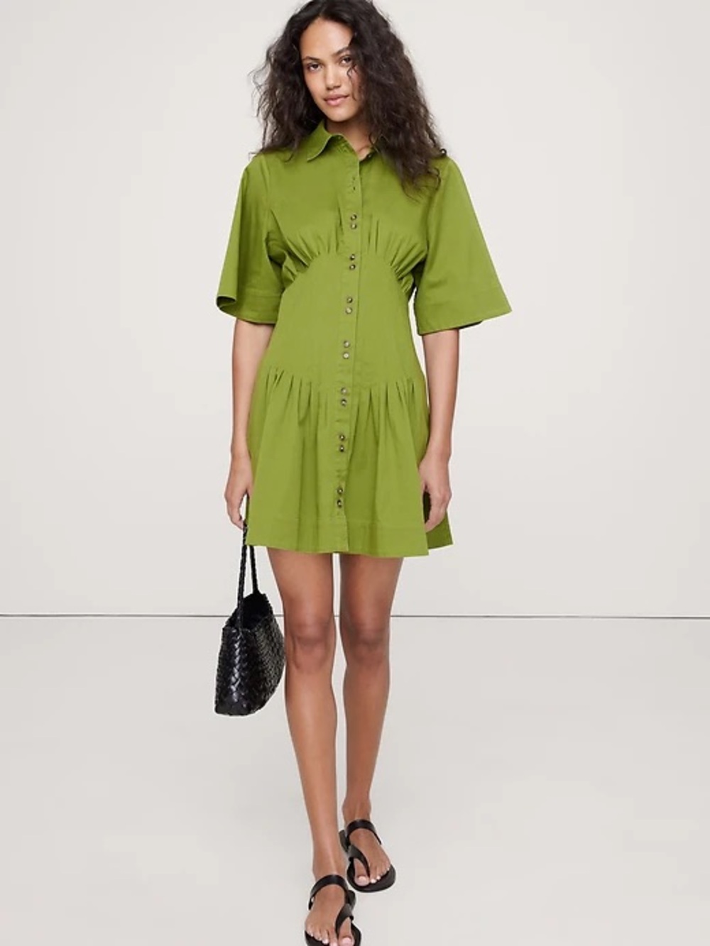 Banana Republic Stretch-Cotton Poplin Pintuck Shirt Dress XL